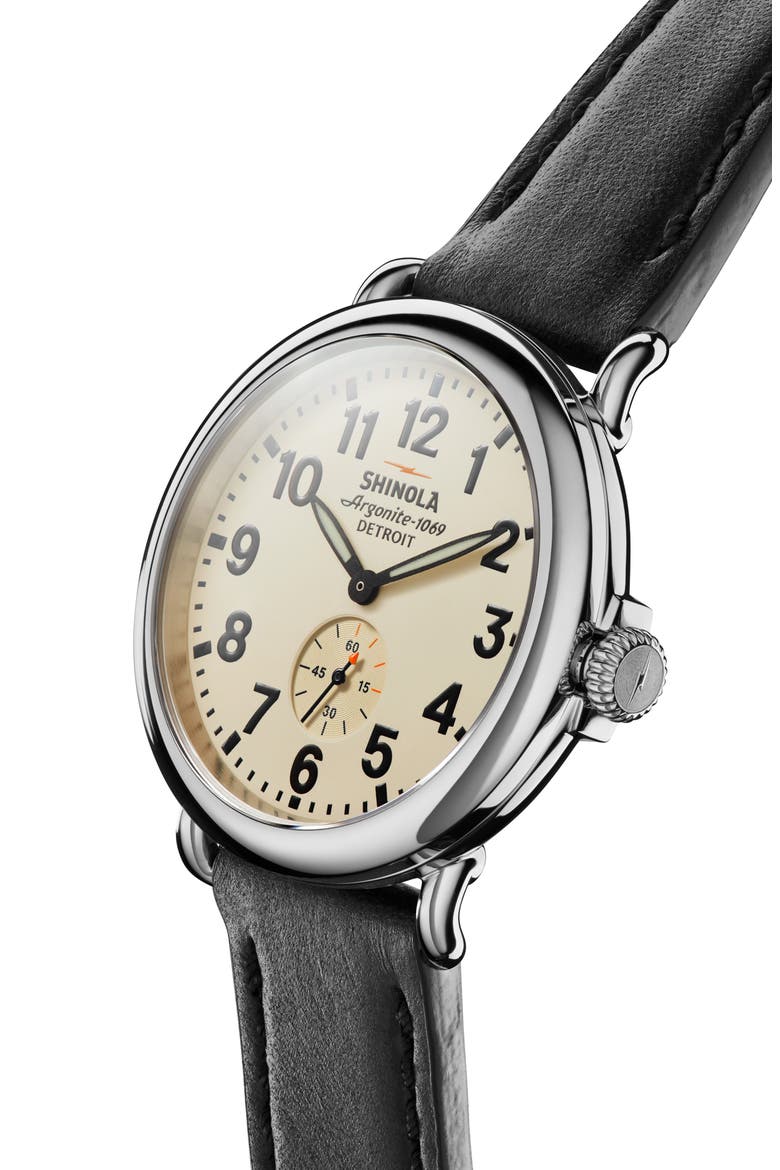 Runwell Leather Strap Watch, 41mm, Alternate, color, BLACK/ CREAM