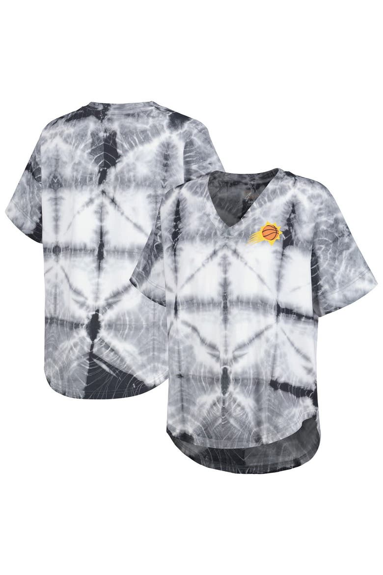 Women's G-III 4Her by Carl Banks Black Phoenix Suns Tournament Raglan Oversized Tie-Dye V-Neck T-Shirt, Main, color, Black