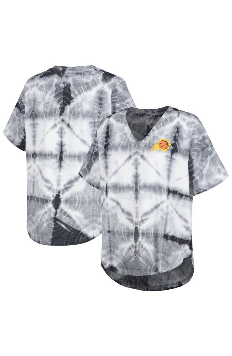 G-III 4HER BY CARL BANKS Women's G-III 4Her by Carl Banks Black Phoenix Suns Tournament Raglan Oversized Tie-Dye V-Neck T-Shirt, Main, color, Black
