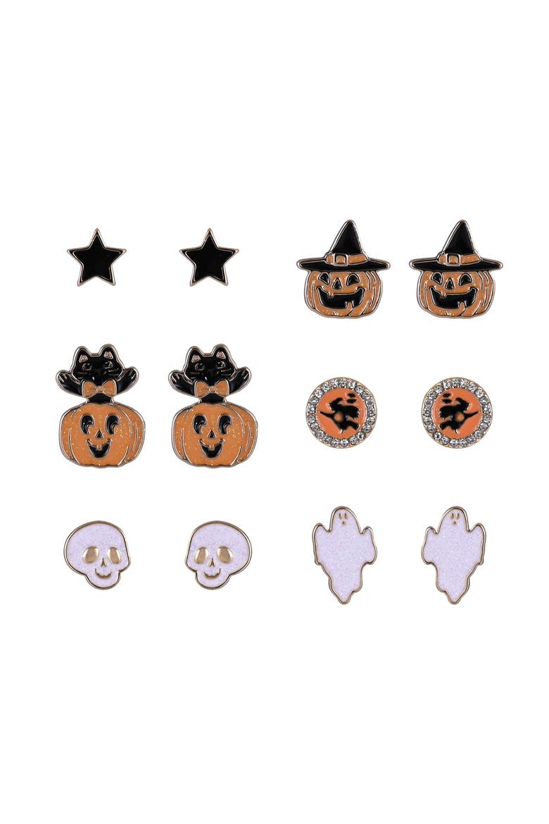 Halloween 6pk Festive Stud Earrings, Alternate, color, Orange