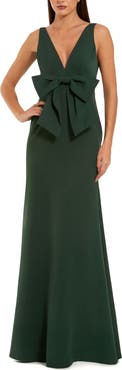 Mac Duggal Women's Crepe Sleeveless V Neck Column Dress With Bow