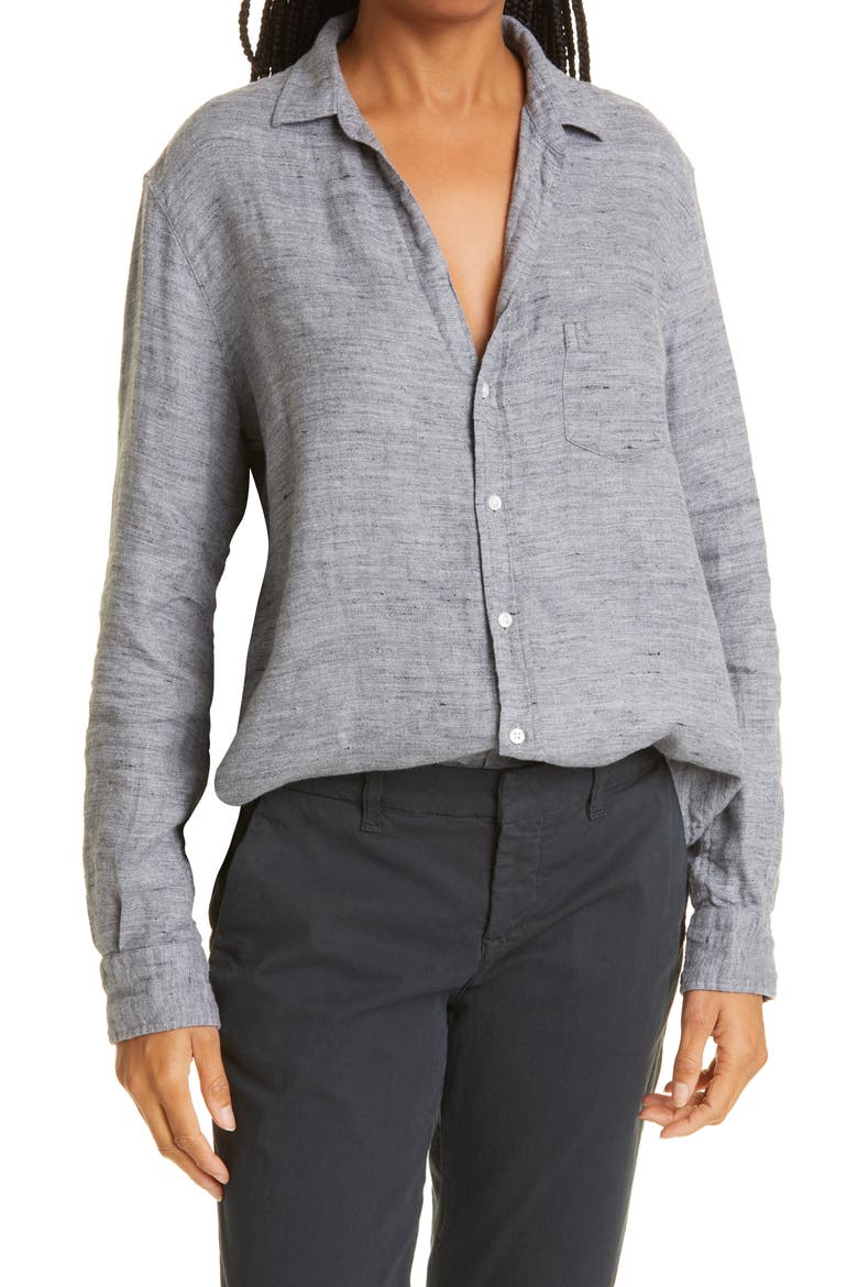 Woven Button-Up Shirt, Main, color, HEATHER GREY
