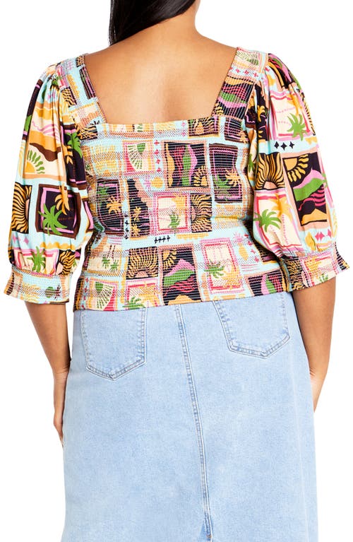 City Chic Faye Puff Sleeve Top In Multi