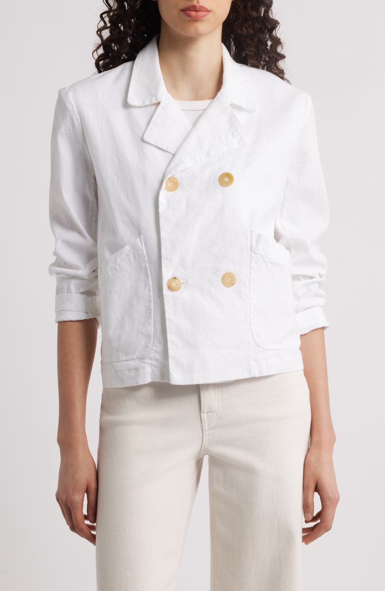 Frank & Eileen Mini Belfast Stretch Cotton Crop Peacoat, Alternate, color, White Preformance Linen