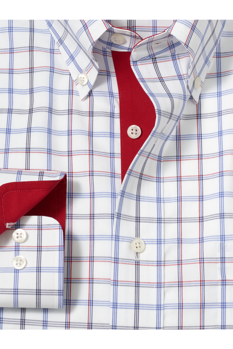 Cotton Buttondown Collar Broadcloth Slim Contrast Trim Button Cuff Long Sleeve, Alternate, color, Blue/Red