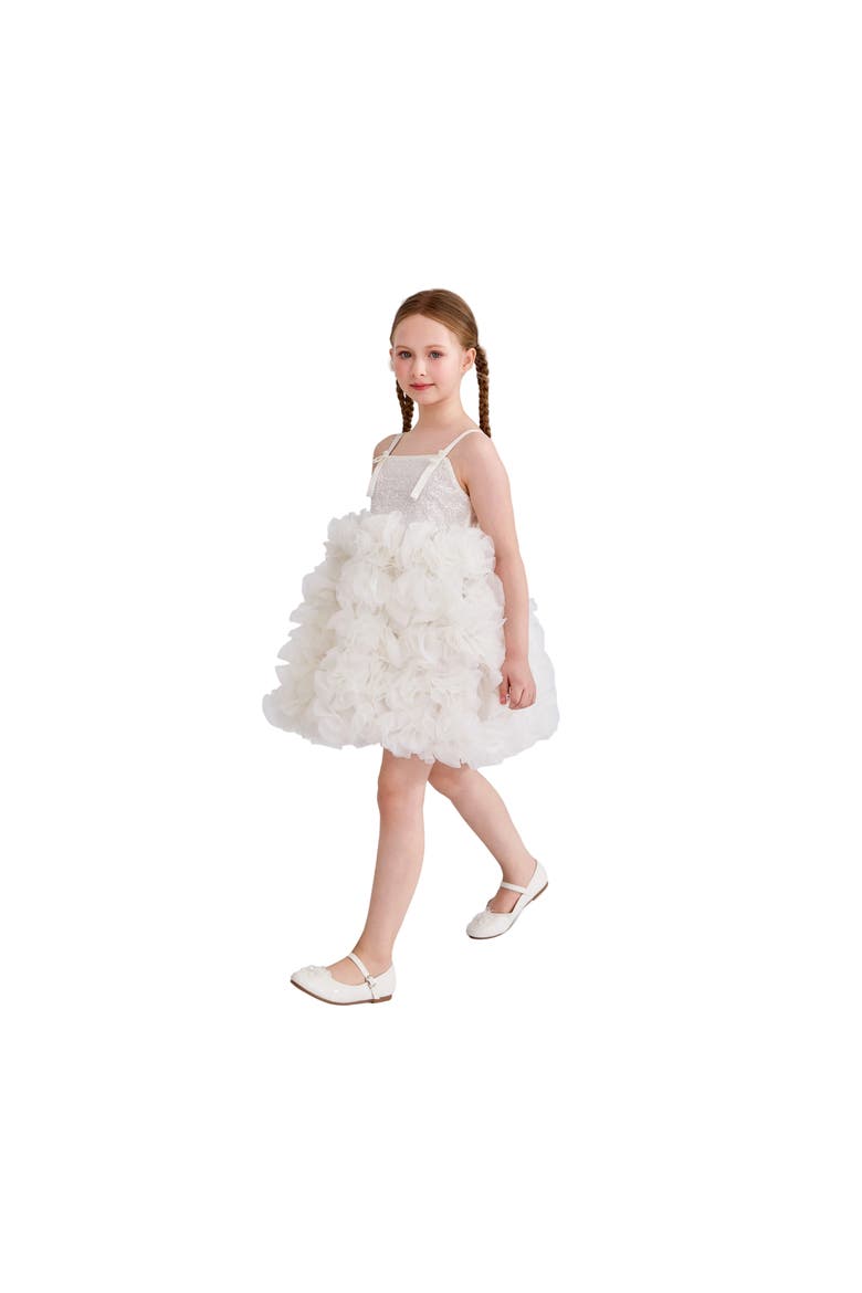 Arabella Glitter Ruffle Dress, Alternate, color, White