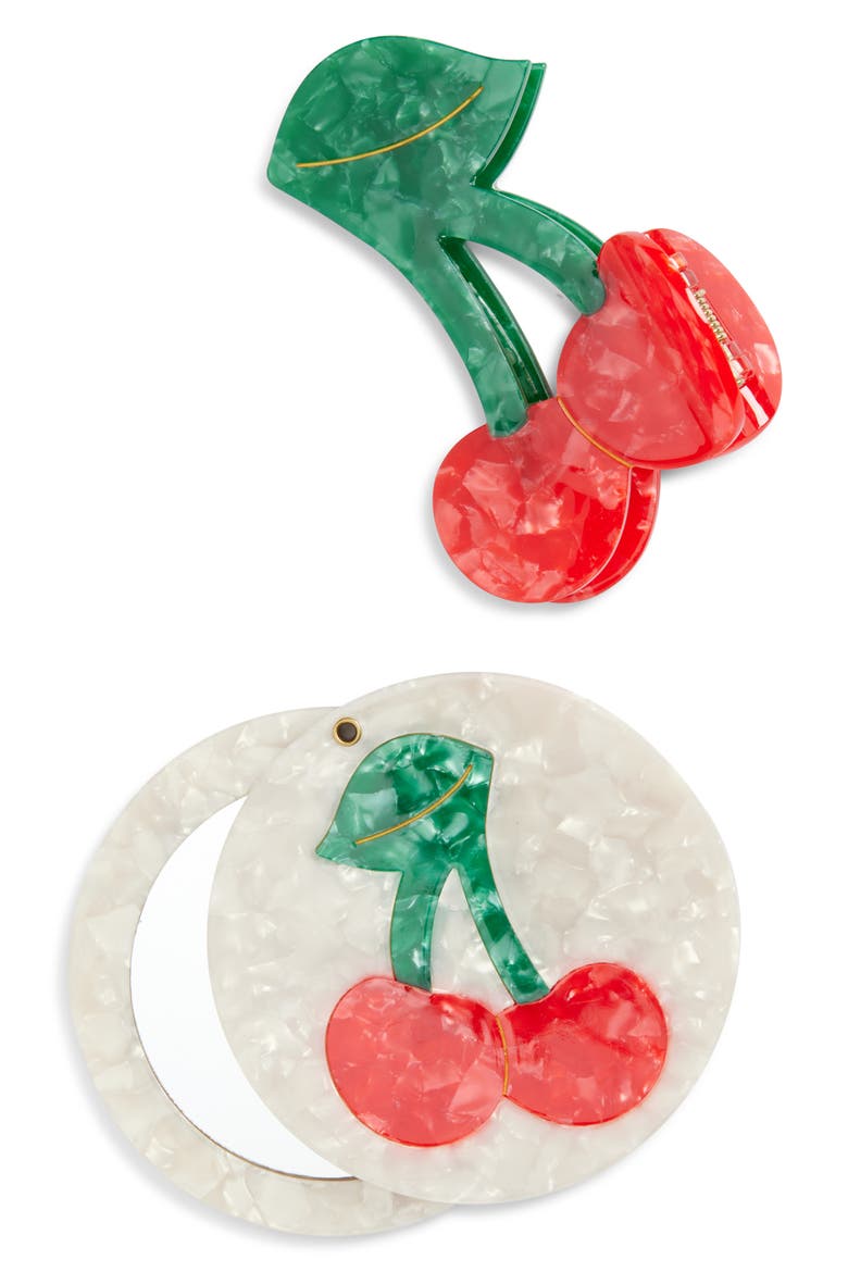 Cherry Jaw Clip & Mirror Set (Nordstrom Exclusive), Main, color, RED