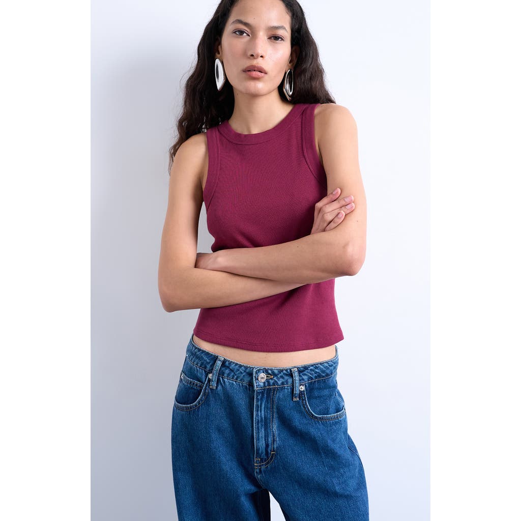 Topshop Rib Tank In Burgundy