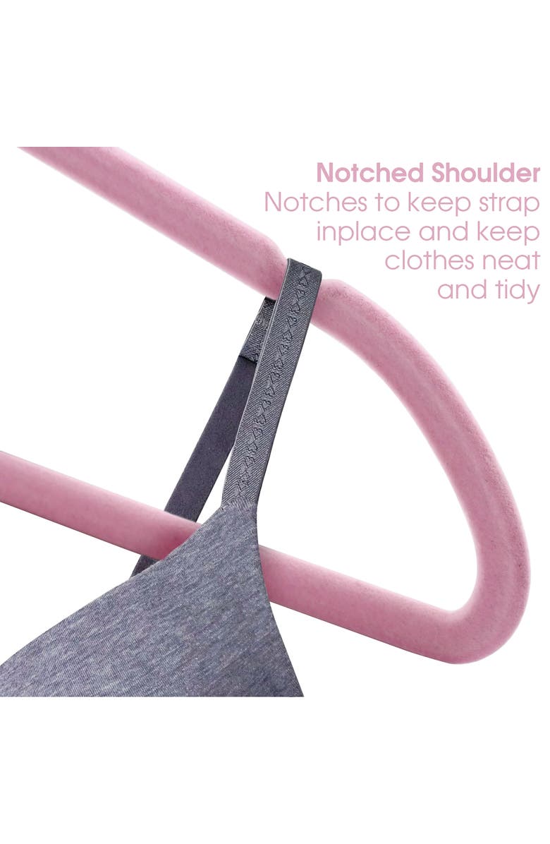Elama 100 Piece Velvet Slim Profile Heavy Duty Felt Hangers with Stainless Steel Swivel Hooks, Alternate, color, Pink