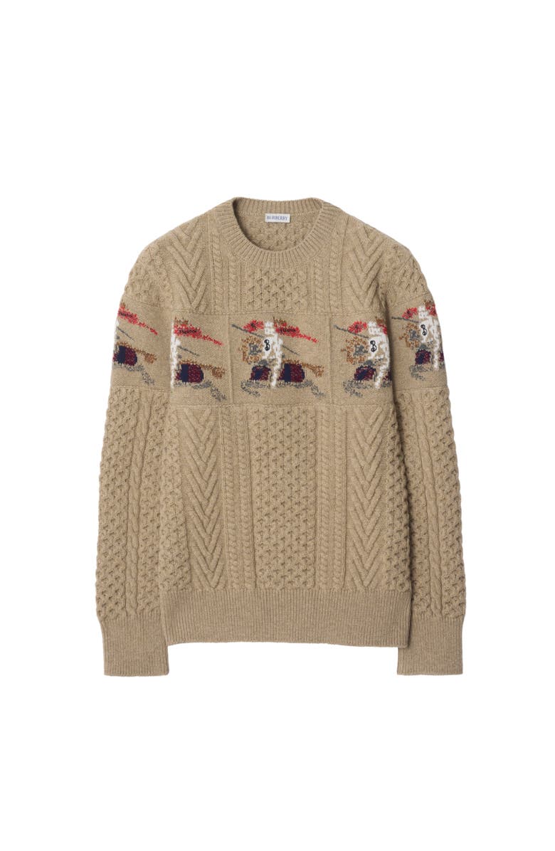 Burberry EKD Aran Knit Wool Sweater, Alternate, color,