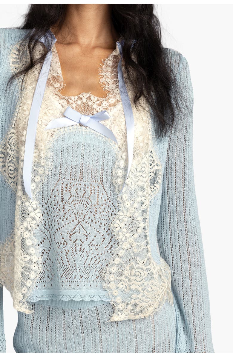 Anna Sui Lingerie Lace Knit Cardigan, Alternate, color, Sky Blue