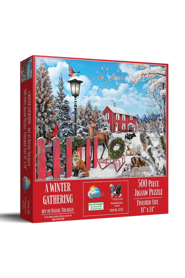 A Winter Gathering 500 piece Jigsaw Puzzle for Adults, Main, color, Multicolor