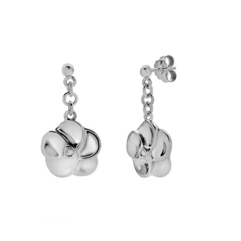 Florelle Sterling Silver 0.02 Ct Diamond Floral Drop Earrings