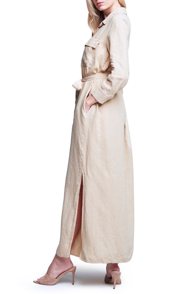 L'AGENCE Cameron Long Sleeve Linen Maxi Shirtdress, Alternate, color,