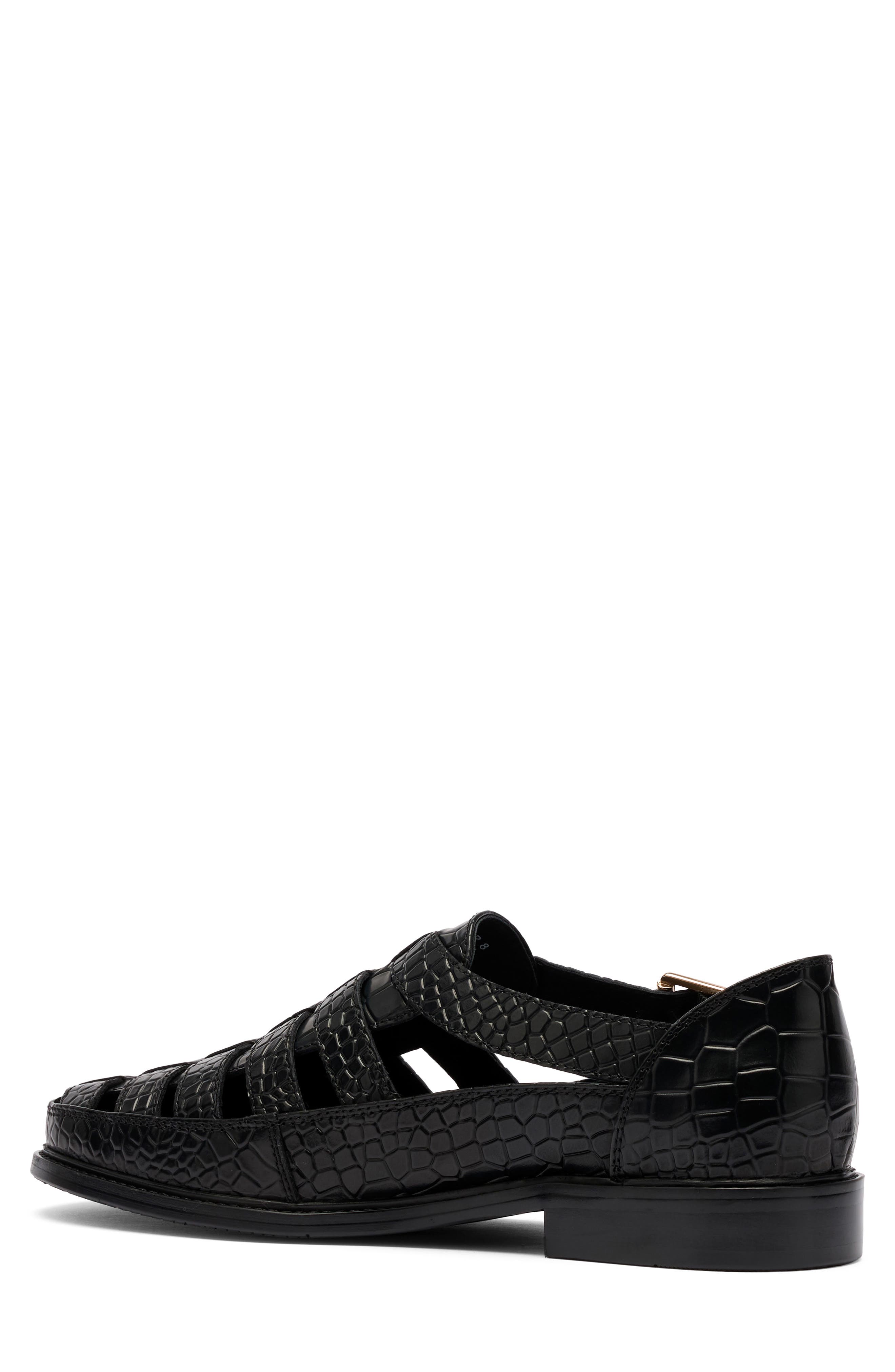 MARC NOLAN Mariner Croc Embossed Leather Fisherman Sandal, Alternate, color, Black Croc