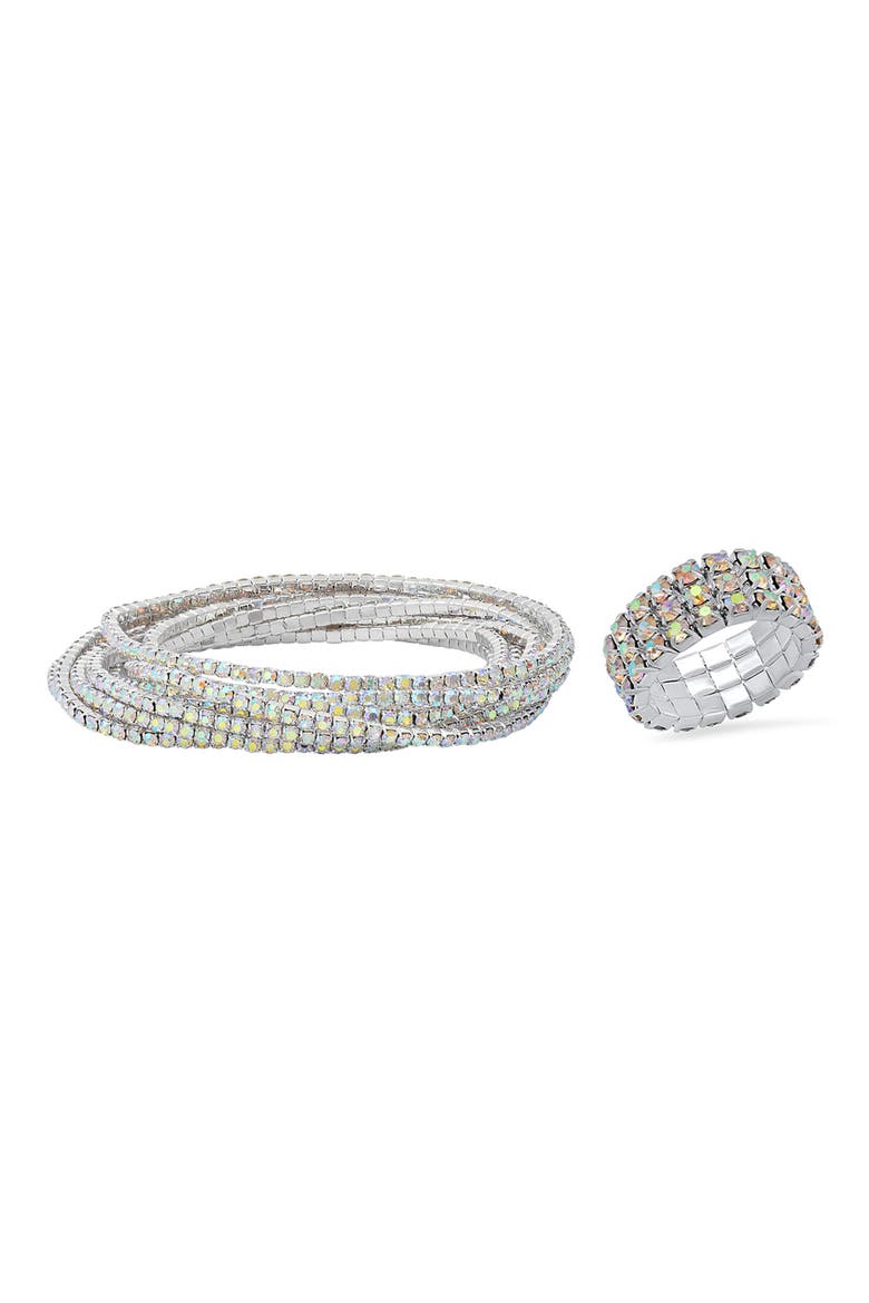 2-Piece Crystal Stretch Bracelet & Ring Set, Main, color, METALLIC