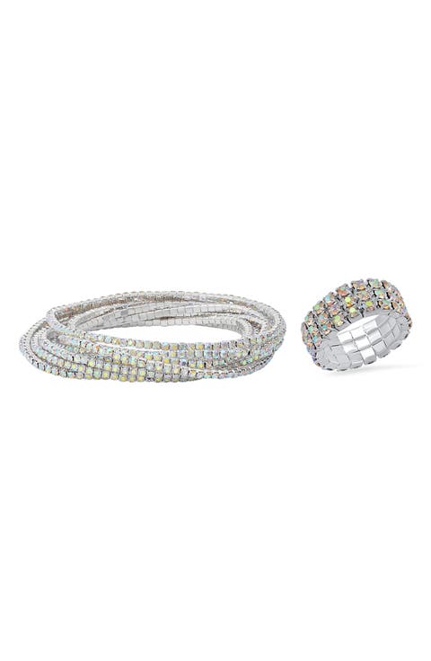 2-Piece Crystal Stretch Bracelet & Ring Set