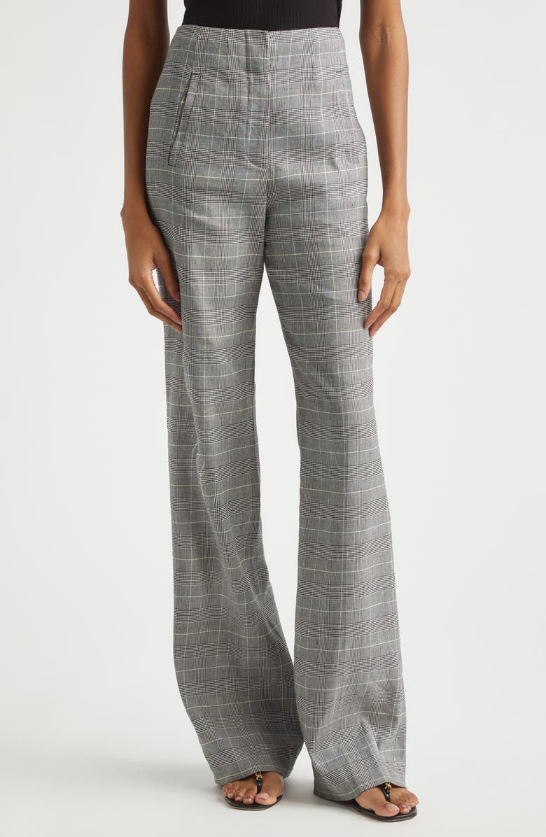 Veronica Beard Jude High Waist Wide Leg Glen Plaid Pants, Main, color, Black Multi