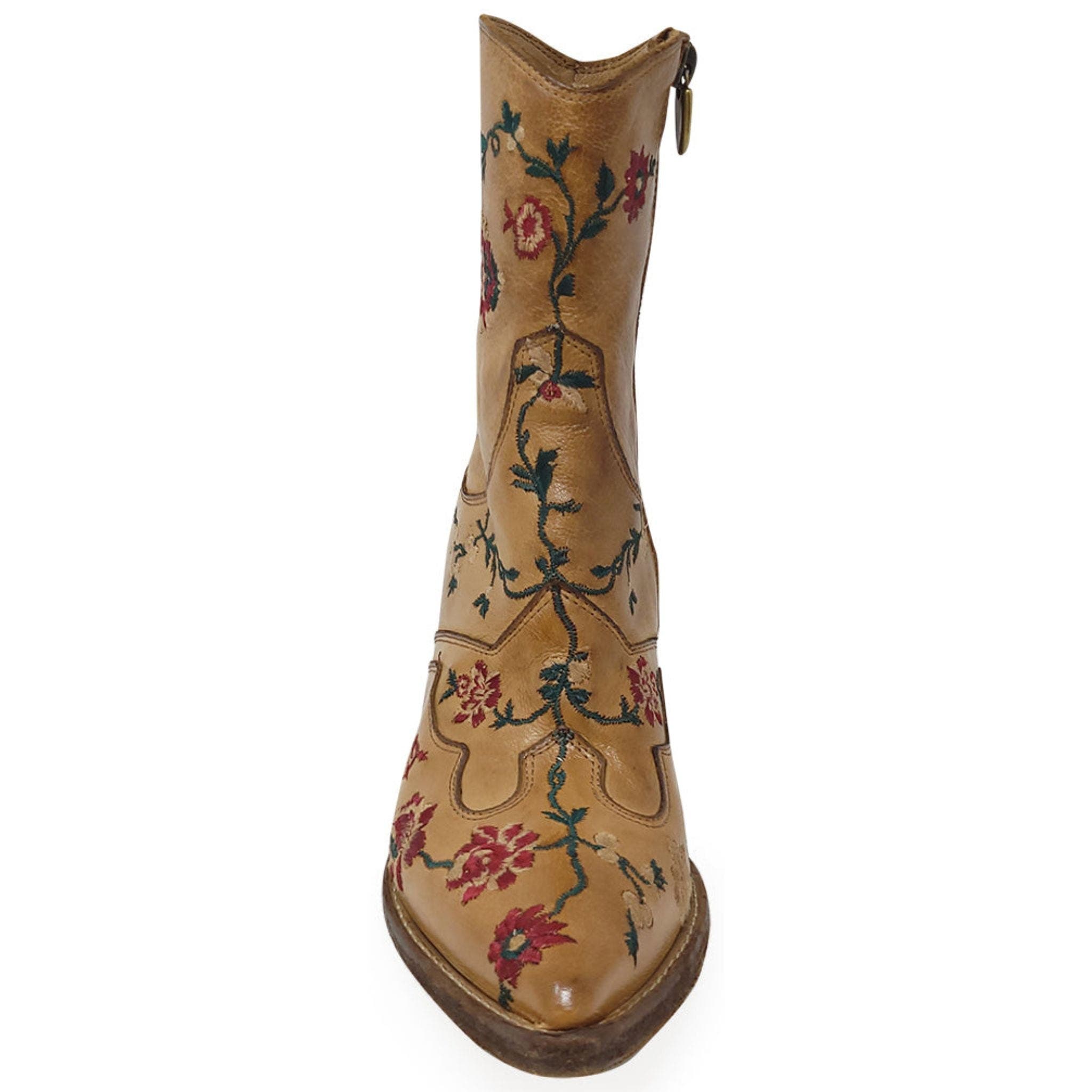 Leather Embroidered Ankle Boot, Alternate, color, TAN