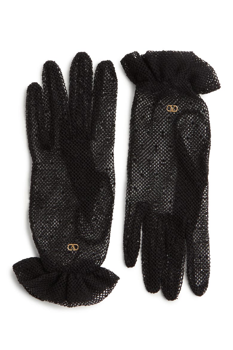 VLOGO Signature Tulle Gloves, Main, color, BLACK/ GOLD
