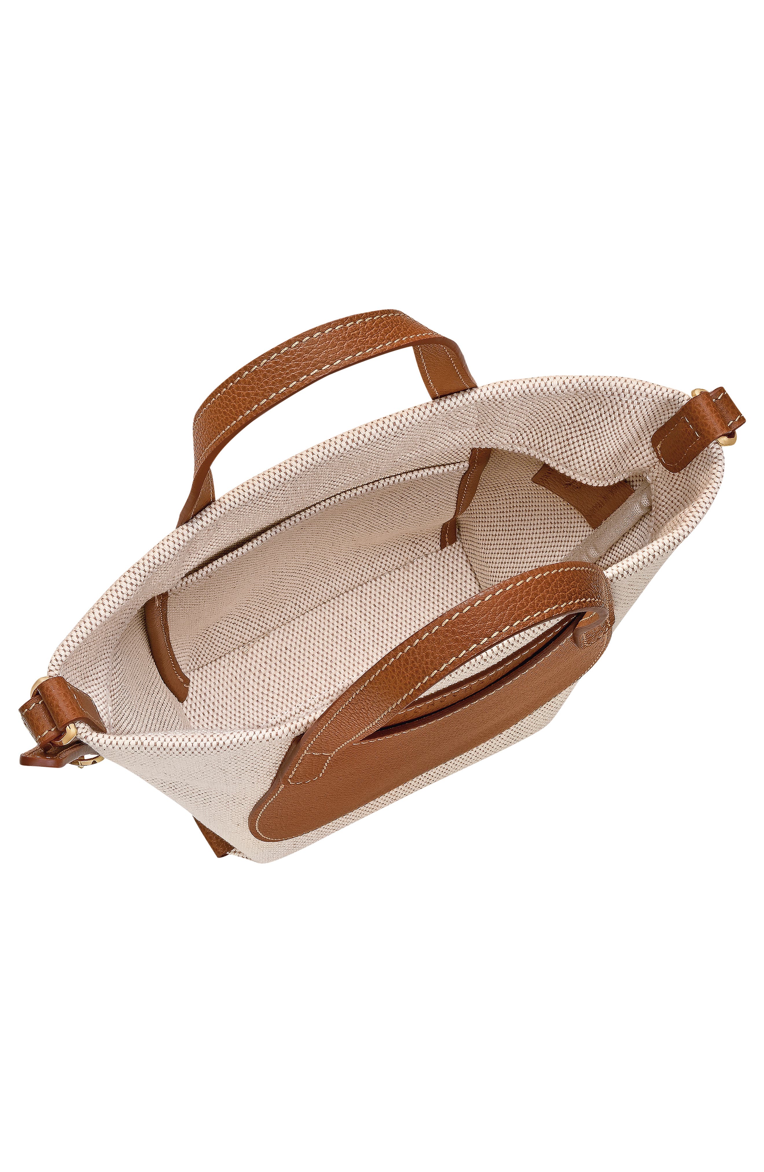 Longchamp Extra Small Le Foulonne Toile Cotton Canvas & Leather Tote, Alternate, color, Caramel