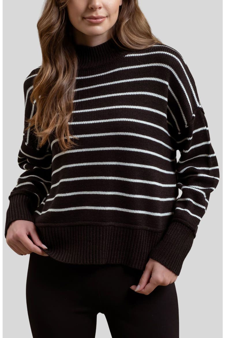 Stripe Mock Neck Sweater, Main, color, BLACK