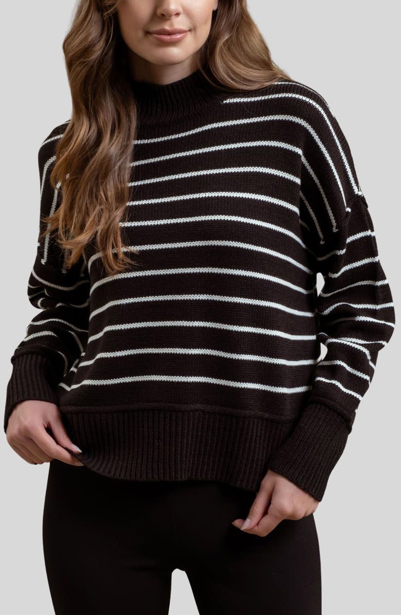 Blu Pepper Stripe Mock Neck Sweater, Main, color, Black