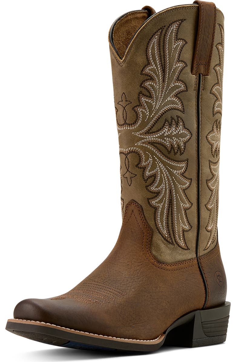 Ariat Hustler Narrow Cutter Toe Cowboy Boot, Alternate, color, Brown