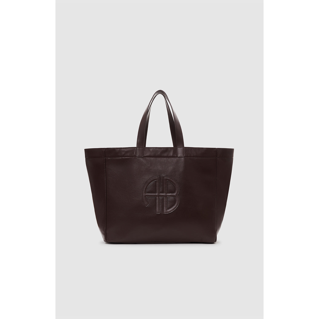 Anine Bing Large Rio Logo-plaque Leather Tote Bag In Brown