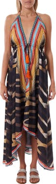 RANEES Halter Neck Stripe Print Dress