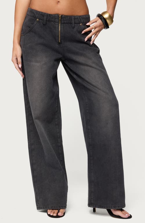 Edikted Aliyah Low Rise Wide Leg Jeans In Gray