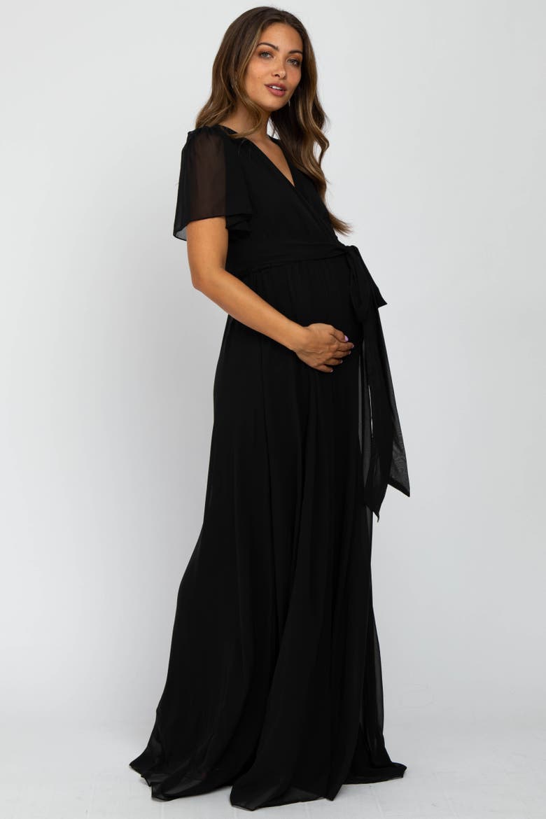 Chiffon Short Sleeve Maxi Dress, Alternate, color, Black