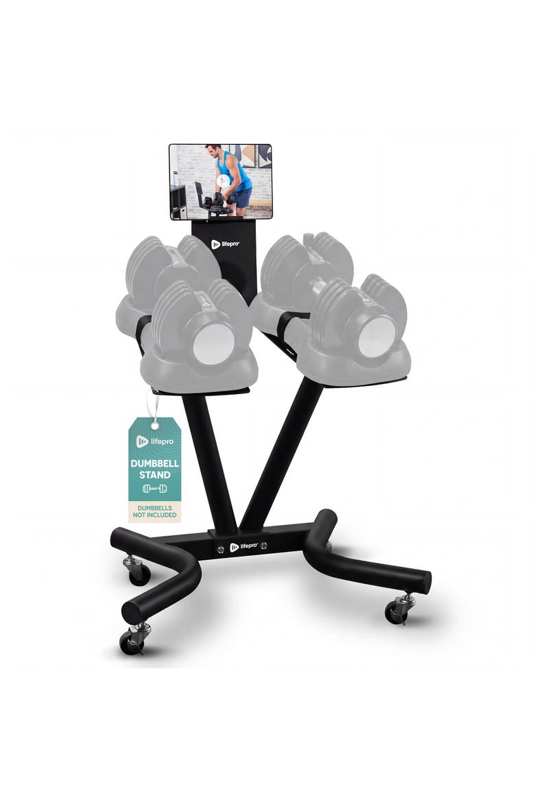Adjustable Dumbbell Stand with Tablet Holder Home Gym Rack, Main, color, Black