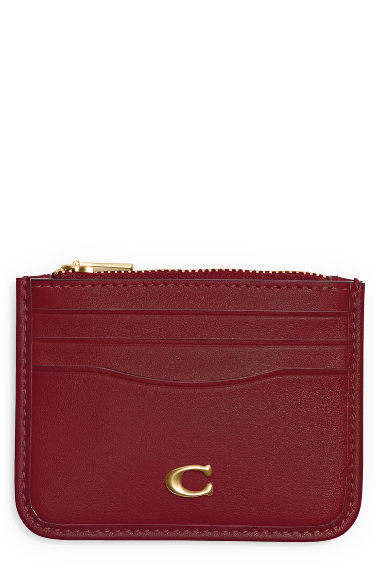 Refined Calfskin Leather Zip Card Case, Main, color, B4/ CHERRY
