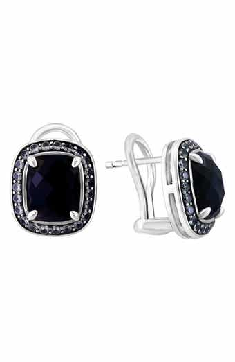 Sterling Silver Onyx & Topaz Stud Earrings