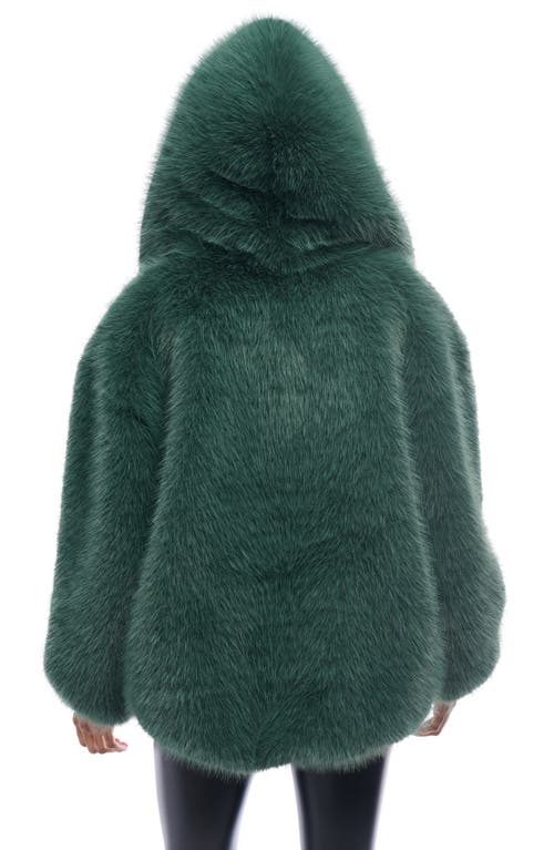 Azalea Wang Emerald City Hooded Faux Fur Jacket In Green