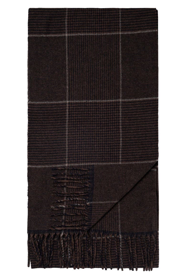 Prince of Wales Check Cashmere Twill Fringe Scarf, Alternate, color, NAVY BLUE