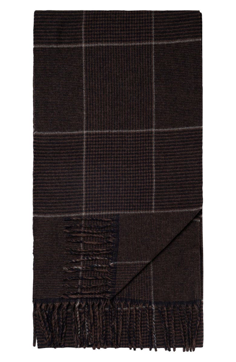 Eton Prince of Wales Check Cashmere Twill Fringe Scarf, Alternate, color, Navy Blue