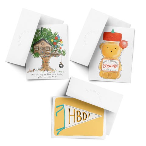 Birthday Greeting Card Pack (3ct) "Treehouse, Pennant, Honey"