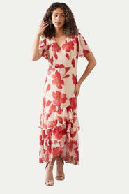 Wallis Floral Frill Hem Chiffon Maxi Dress