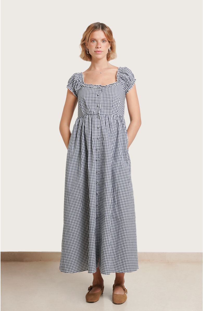 Nom Maternity Lily Dress, Main, color, White & Navy Gingham