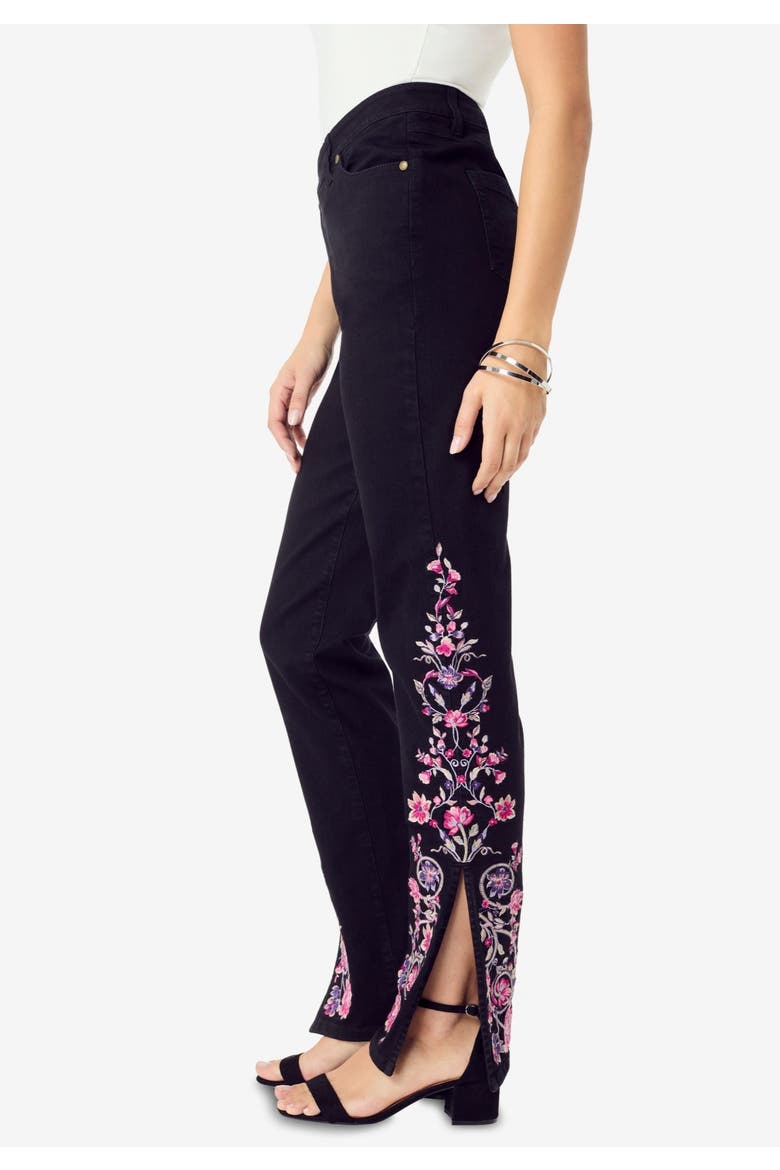 Plus Size Invisible Stretch® Embroidered Split Flare Leg Jean, Alternate, color, BLACK VINE