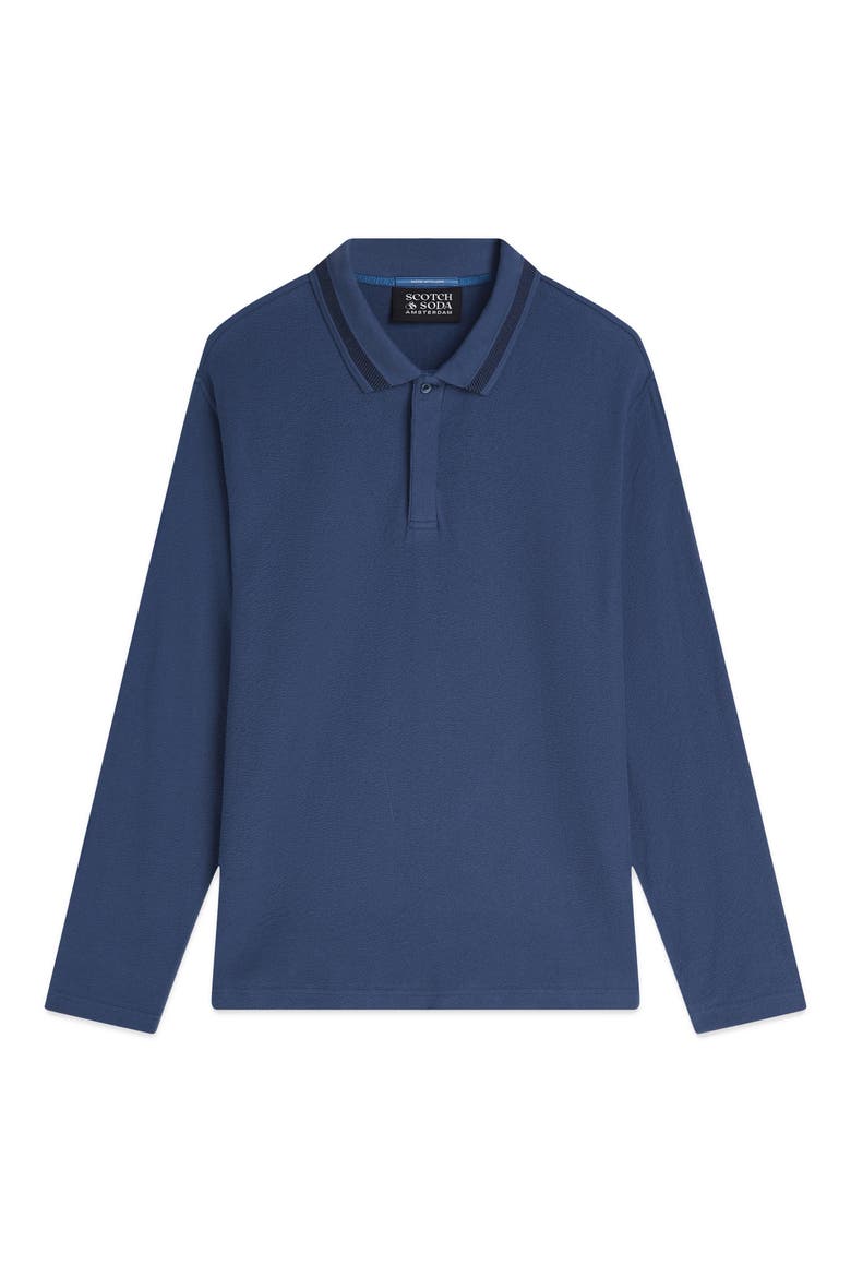 Long Sleeve Structured Cotton Polo, Alternate, color, ENSIGN BLUE