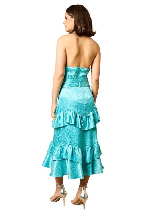 Oasis Halterneck Satin Jacquard Midi Dress In Blue