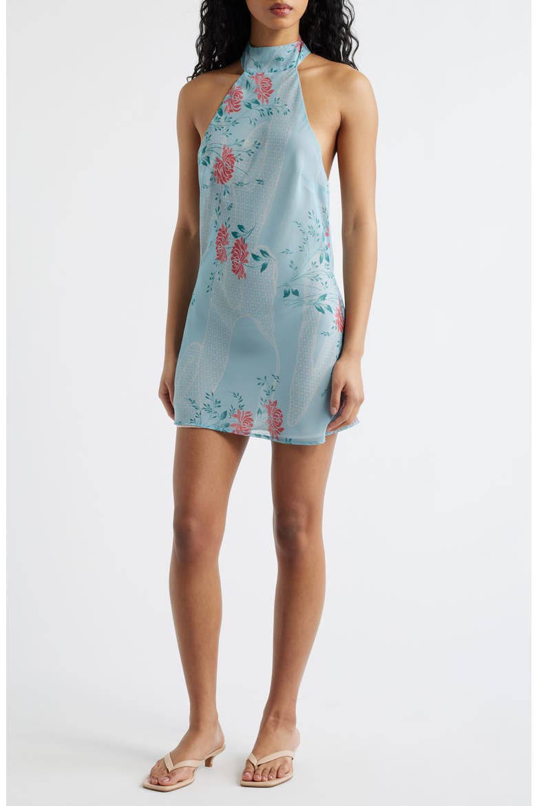 Piper Flower Halter Neck Minidress, Main, color, LIGHT BLUE