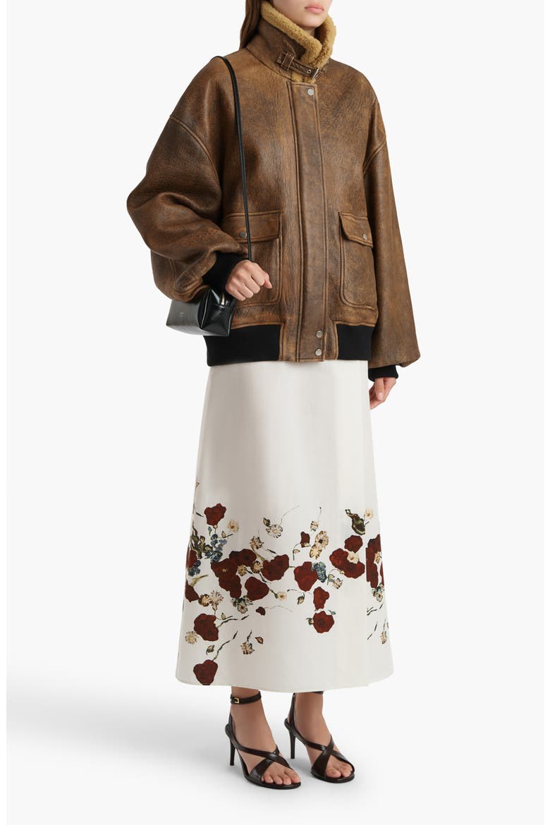 Floral Silk Blend Organza Midi Skirt, Alternate, color, CREAM / RED