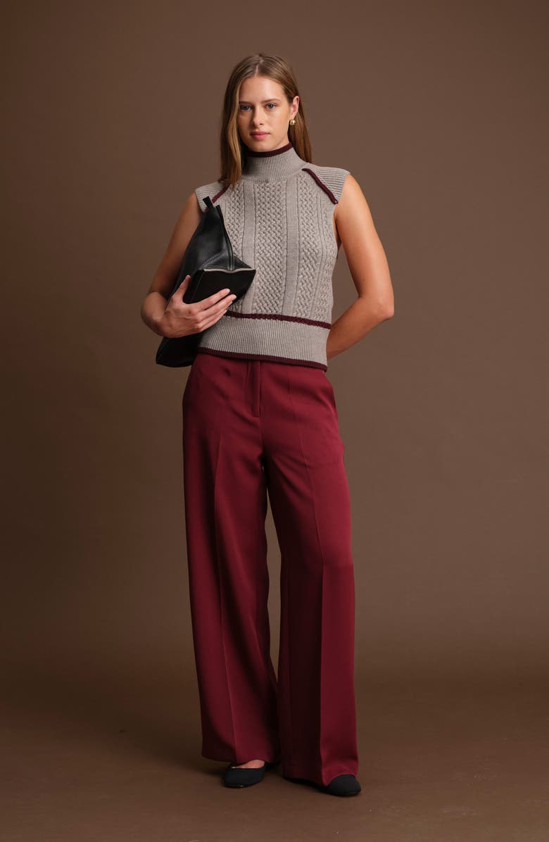 DELUC Joe Mock Neck Knit Vest, Alternate, color, Light Grey With Wine