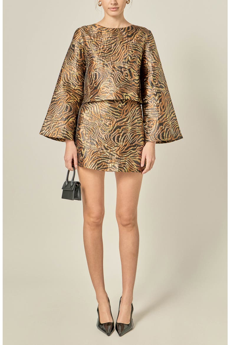 Zebra Printed Metallic Miniskirt, Alternate, color, GOLD/ BLACK