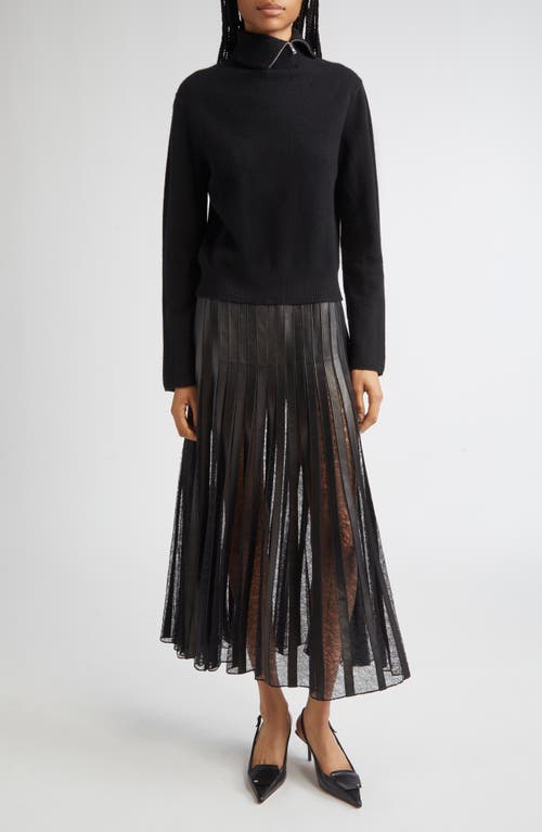 Brandon Maxwell Alix Leather Strip & Lace Skirt In Black