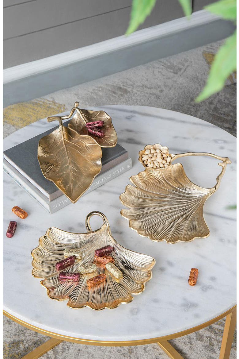 Double Ginko Leaf Trinket Tray, Alternate, color, GOLD